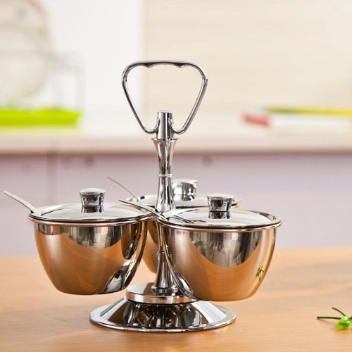 

Stainless Steel Rotating Seasoning Pot Set, Specification: Three-piece Set