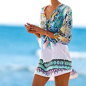 

Chiffon Snake Texture Print Swimsuit Cover-up, Size:L(Blue )