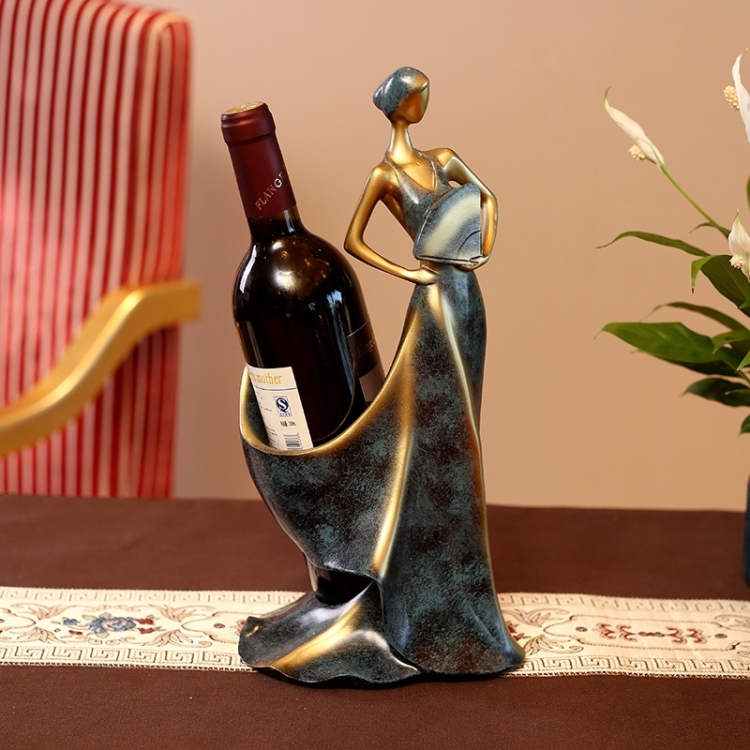

Character Girl Decoration Wine Bottle Rack Living Room Wine Cabinet Home Resin Crafts(Blue)