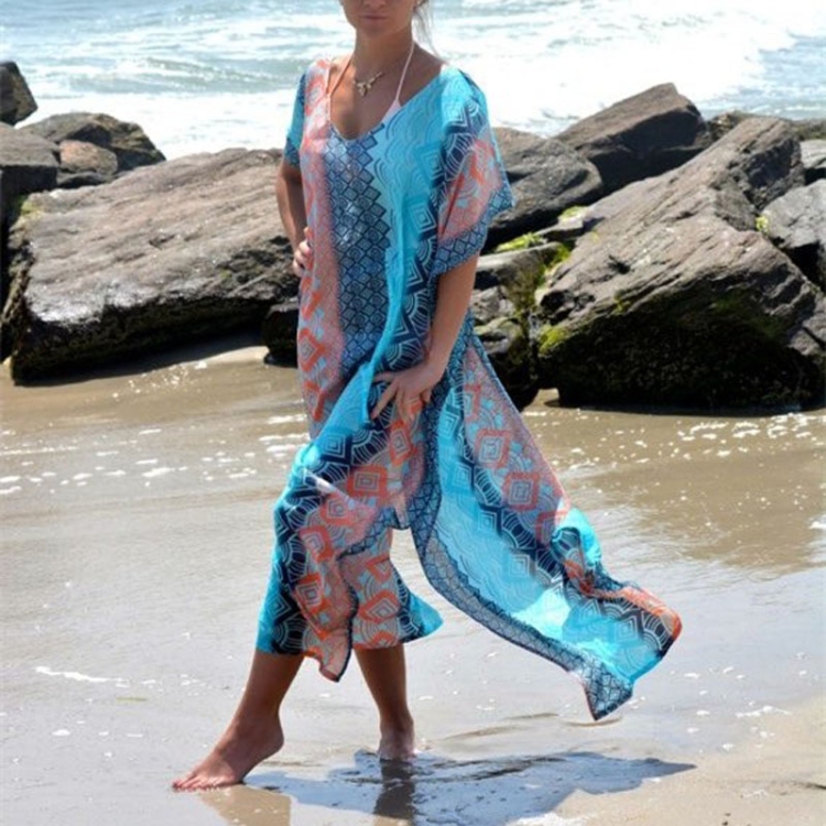

2 PCS Long Printed Chiffon Bikini Cover Up, Size:One Size