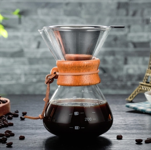 

Hand Coffee Pot High Temperature Resistant 400ml Glass Coffee Pot, Style:Pot With Strainer
