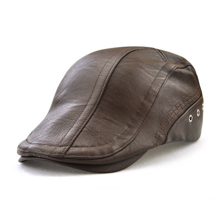 

12982 Autumn and Winter Adjustable PU Leather Perforated Peaked Cap, Size:One Size(Light Coffee)