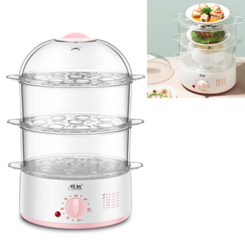 

LINGRUI Timer Mini Multi-Function Egg Cooker Automatic Power Off Home Breakfast Machine, CN Plug, Specification:Three Layers(Pink)