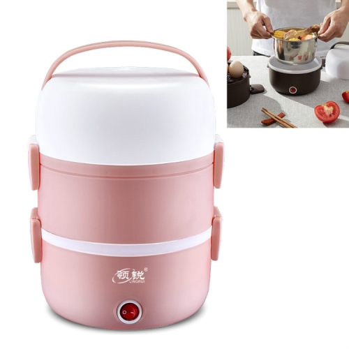 

LINGRUI Multi-Function Electric Lunch Box Electric Heating Insulation Cooking Mini Rice Cooker, CN Plug, Specification:Three Layer(Pink)