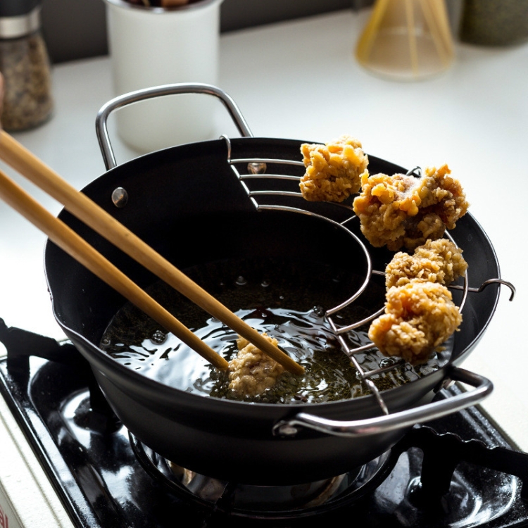 

20cm Household Stainless Steel Fryer Thickened Non-Stick Pan Pot with Oil Filter Rack