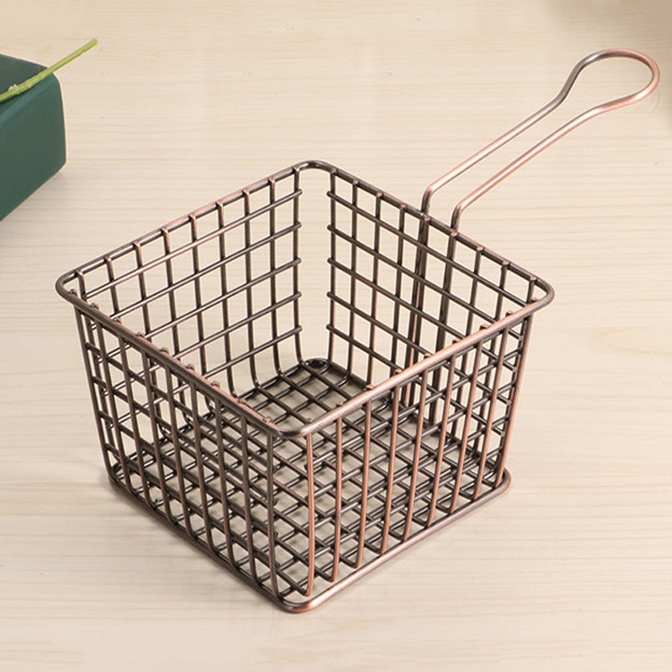 

2 PCS Electroplating Wrought Iron Fries Fried Basket Mini Grid Fried Food Storage Basket, Colour: Bronze(Small: 18x10x7cm)