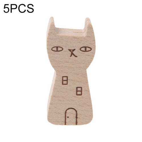 

5 PCS Cute Animal Wooden Information Folder Photo Clip Product Display Board Base Notes Message Memo Clip(Cat)