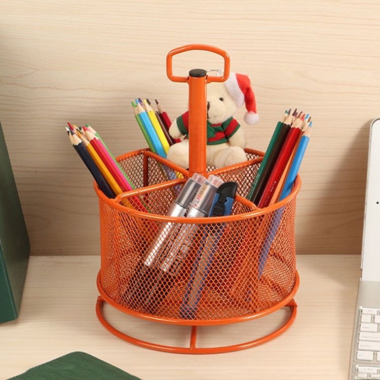 

Office And School Supplies Stationery Holder Multi-Function Rotatable Metal Pen Holder(Orange)