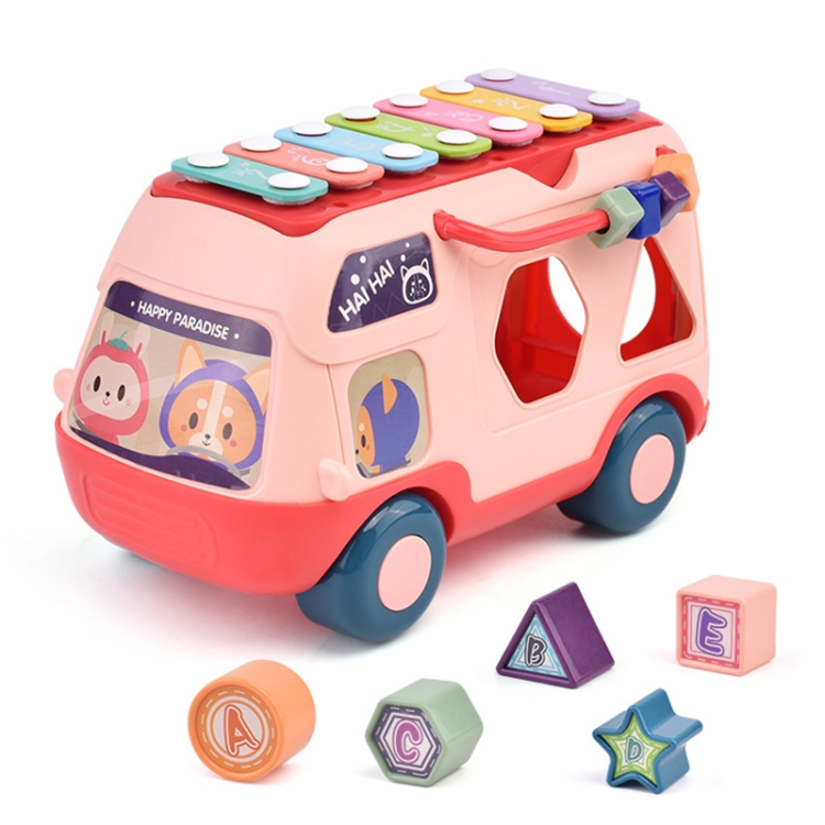 

Children Multifunctional Bus Toy with Light Music Early Education Puzzle Toy(Pink)