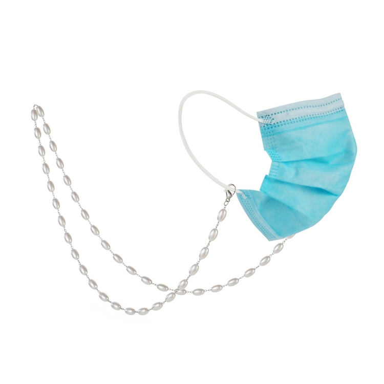

2 PCS Mask Anti-Lost Lanyard Necklace Simple Oval-Shaped Pearl Mask Glasses Chain