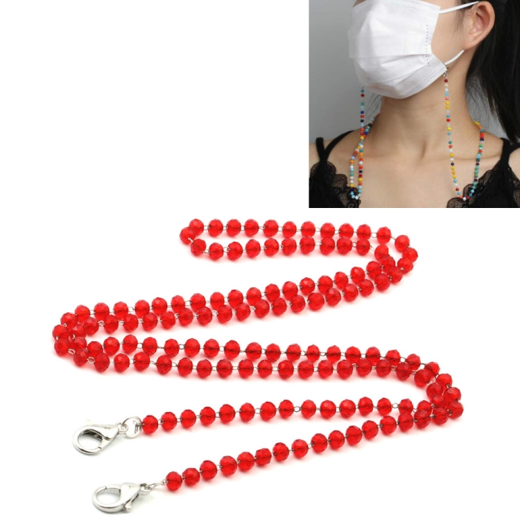 

5 PCS Mask Lanyard Handmade Crystal Bead Chain Anti-Drop Hanging Glasses Chain, Color:Red
