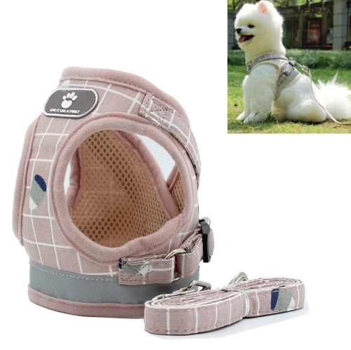 

Reflective & Breathable Vest Traction Rope Pet Chest Leash, Size:S(Pink Grid)