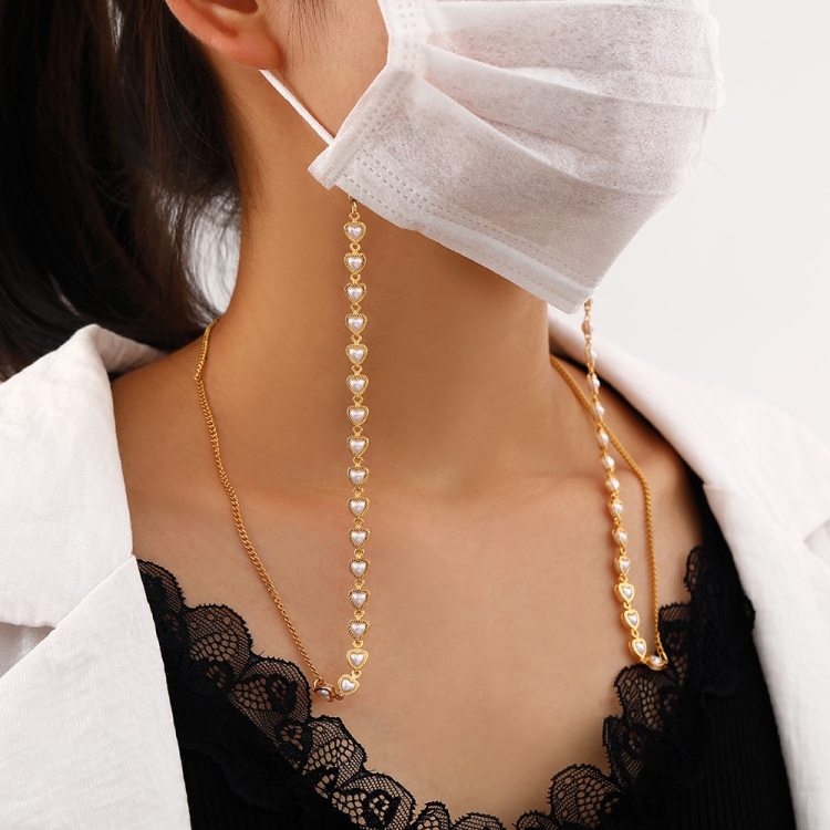

4 PCS Retro Love Pearl Multi-Purpose Anti-Lost Hanging Mask Glasses Chain(Gold)