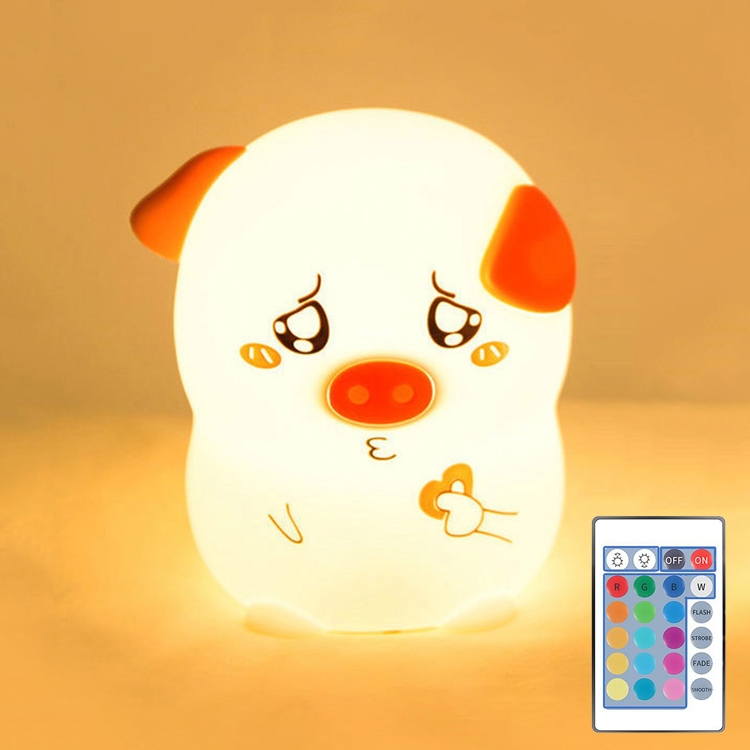 

Love Pig Silicone Night Light USB Charging Colorful Pat Sensing Light, Specification:Remote Control(Finger Heart Pig)