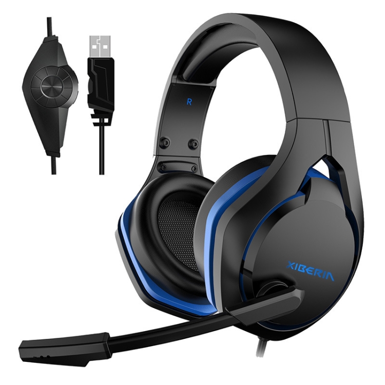 

XIBERIA V22 Wired USB Computer Mobile Game Headset With Microphone, Cable Length:2.2m, Style:Computer Version(Black Blue)