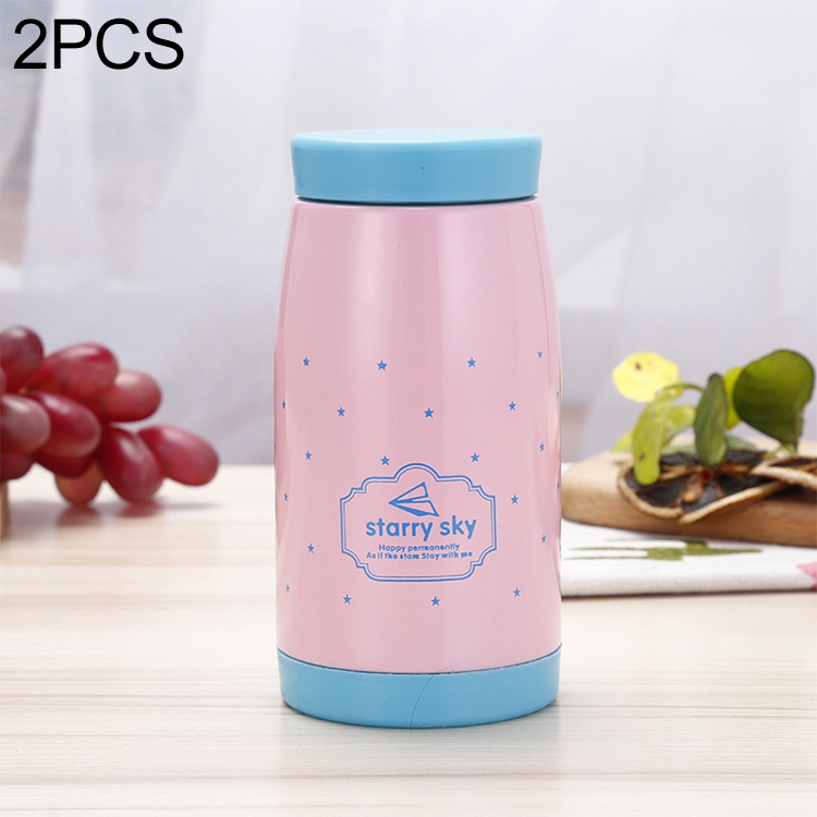 

2 PCS Children Cartoon Stainless Steel Vacuum Flask Big Belly Cup(Girl Pink)