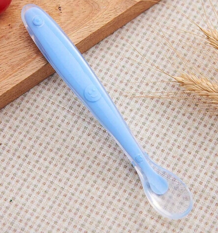 

Baby Soft Silicone Feeding Spoon Baby Spoon Safety Tableware Infant Learning Spoons(Blue)