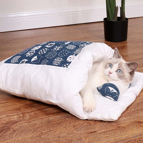 

Closed Removable and Washable Cat Litter Sleeping Bag Winter Warm Dog Kennel, Size: S(Navy Blue Cat)