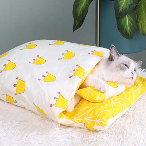 

Closed Removable and Washable Cat Litter Sleeping Bag Winter Warm Dog Kennel, Size: S(Yellow Crown)