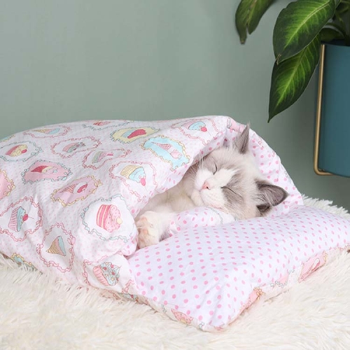 

Closed Removable and Washable Cat Litter Sleeping Bag Winter Warm Dog Kennel, Size: S(Pink Ice Cream)