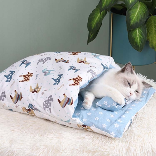 

Closed Removable and Washable Cat Litter Sleeping Bag Winter Warm Dog Kennel, Size: L(Blue Pony)