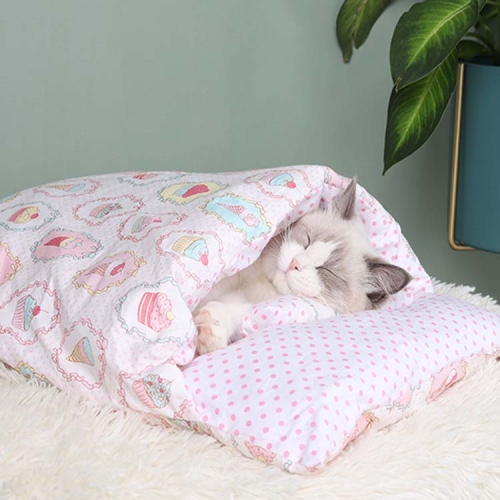 

Closed Removable and Washable Cat Litter Sleeping Bag Winter Warm Dog Kennel, Size: L(Pink Ice Cream)