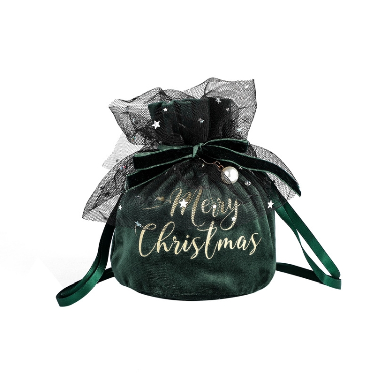 

5 PCS Christmas Velvet Peace Fruit Gift Bag Christmas Decoration Supplies Children Candy Gift Bag(Green )