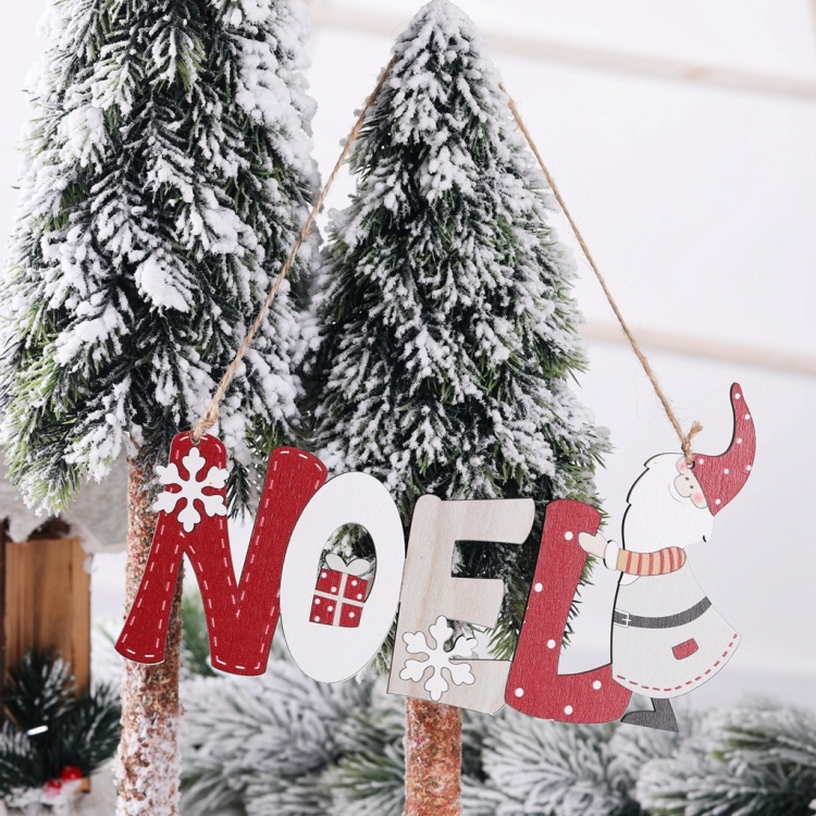 

6 PCS Christmas Decorations Santa Claus Letter Card Pendant Christmas Tree Decoration Wooden Pendant(B NOEL)