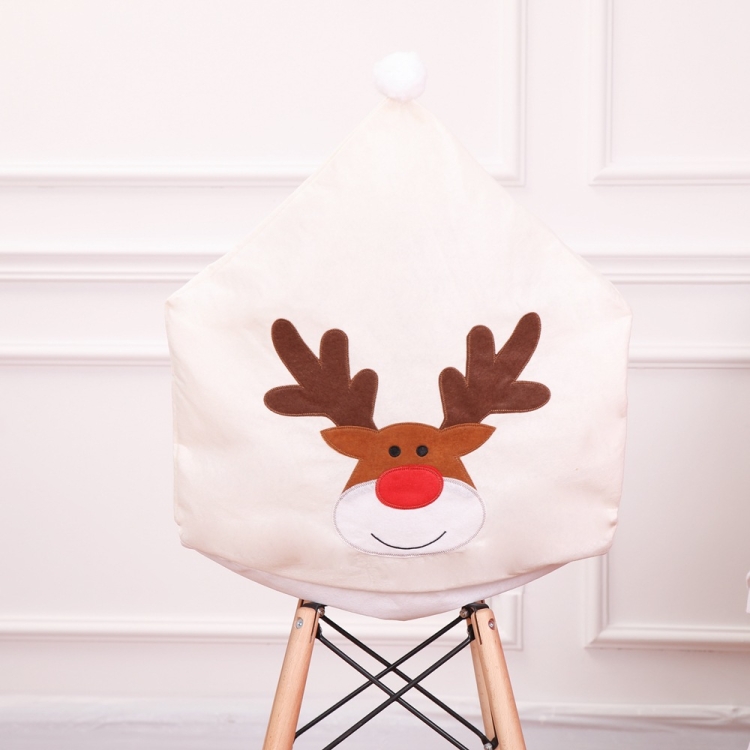 

3 PCS Christmas Table Decoration Non-Woven Elk Embroidery Chair Cover