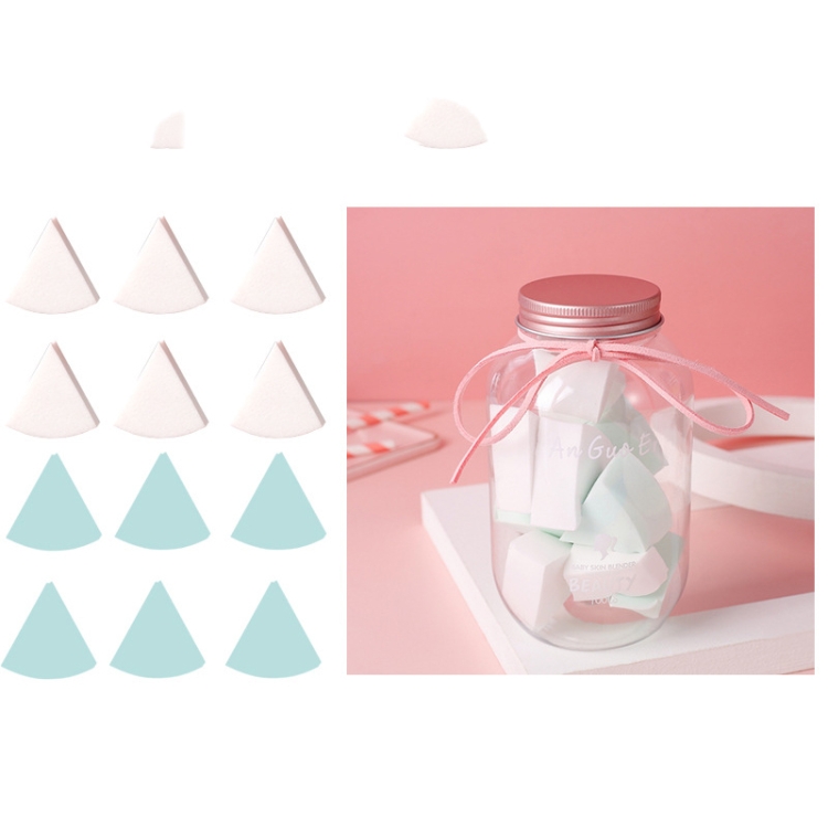 

3 Sets 12 in 1 Cans Disposable Powder Puff Triangle Makeup Powder Puff Set Fan-Shaped Powder Puff(Green White)