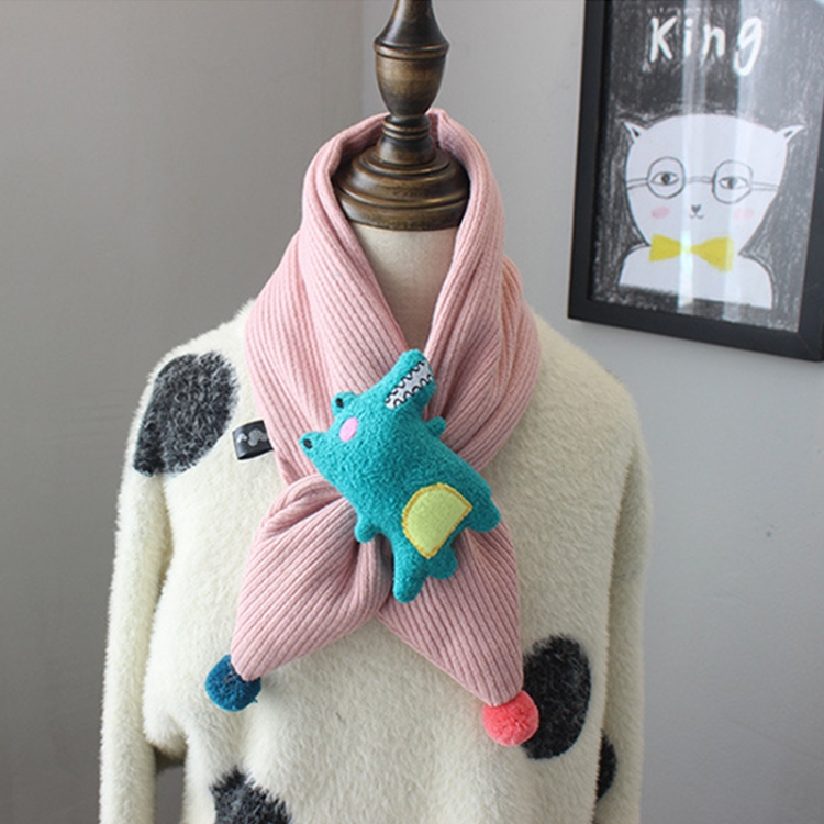 

2 PCS Three-dimensional Cartoon Sealed Little Crocodile Children Scarf Winter Warm Wool Cross Bib, Size:60-80cm(Pink)