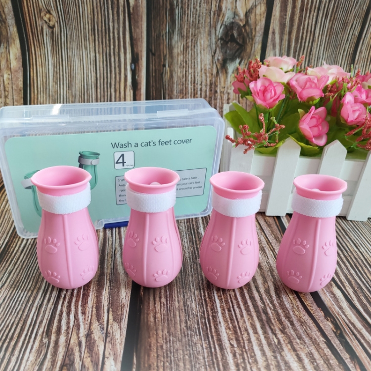 

8 PCS/2 Sets Cat Bathing Scratch-Proof Foot Cover(Pink)