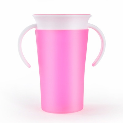 

360 Degrees Rotated Baby Learning Drinking Cup With Double Handle Flip(Pink)