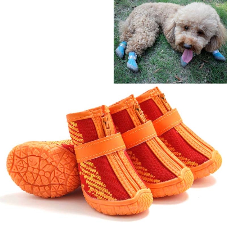 

4 PCS / Set Breathable Non-slip Wear-resistant Dog Shoes Pet Supplies, Size: 3.8x4.3cm(Red Orange)