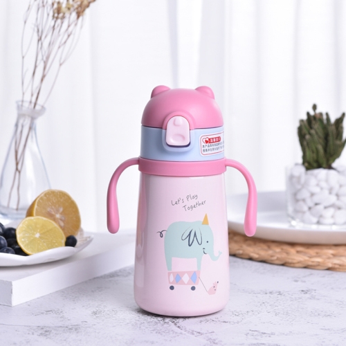 

Cartoon Animal Pattern Children Straw Stainless Steel Vacuum Flask Water Bottle(Pink)