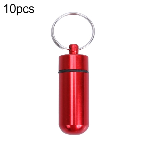 

10 PCS Portable Sealed Waterproof Aluminum Alloy First Aid Pill Bottle with Keychain(Red)