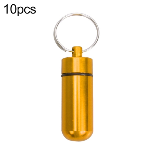 

10 PCS Portable Sealed Waterproof Aluminum Alloy First Aid Pill Bottle with Keychain(Golden)
