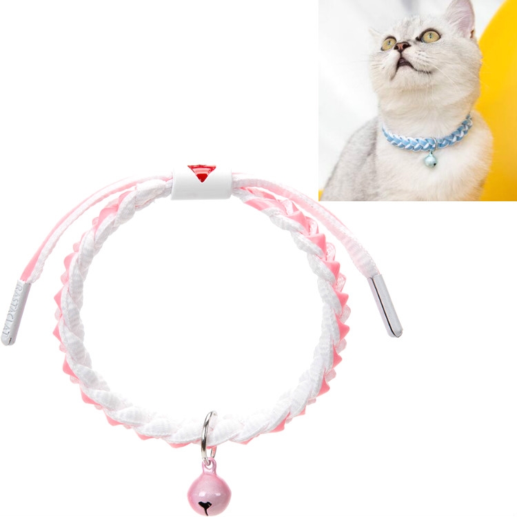 

4 PCS Adjustable Pet Bell Color Cotton Woven Cat and Dog Universal Collar, Colour: Braided Pink