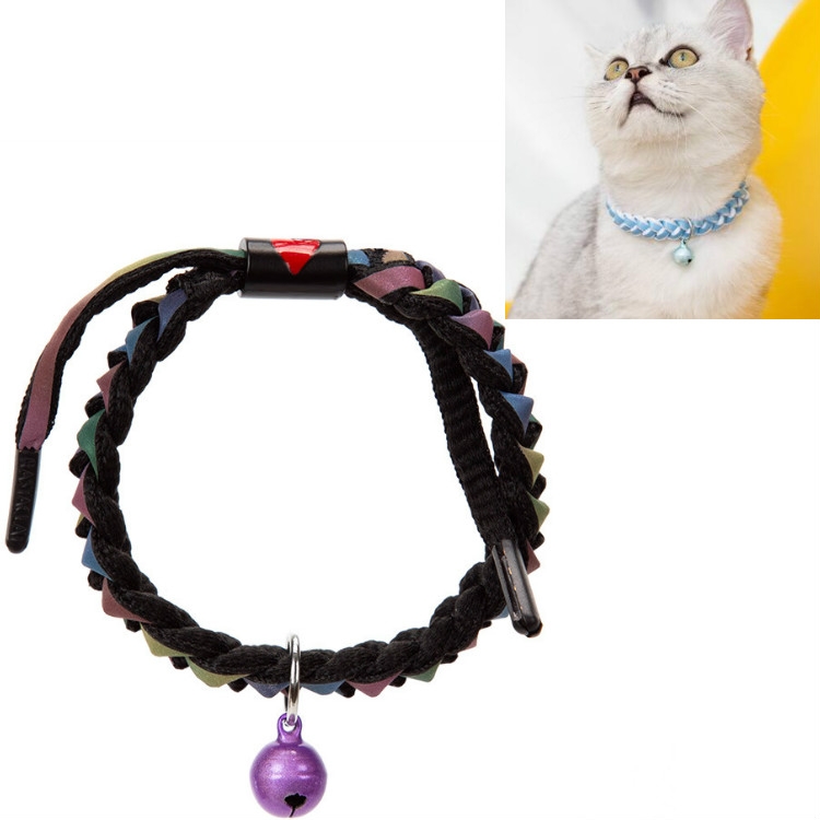 

4 PCS Adjustable Pet Bell Color Cotton Woven Cat and Dog Universal Collar, Colour: Braided Black
