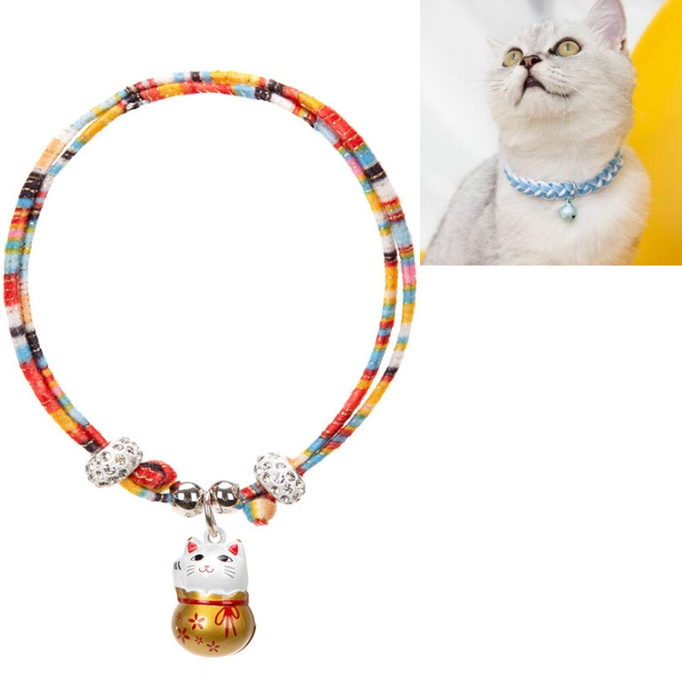 

4 PCS Adjustable Pet Bell Color Cotton Woven Cat and Dog Universal Collar, Colour: Colorful Rope Colorful Lucky Cat