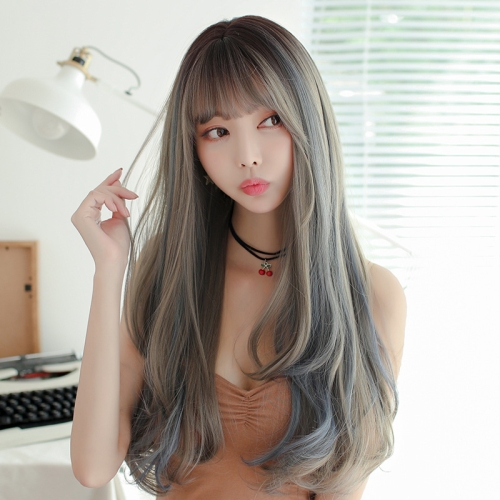 

Realistic Chemical Fiber High Temperature Silk Long Curly Hair Wig for Girls, Color:Aoki Pick Mist Blue