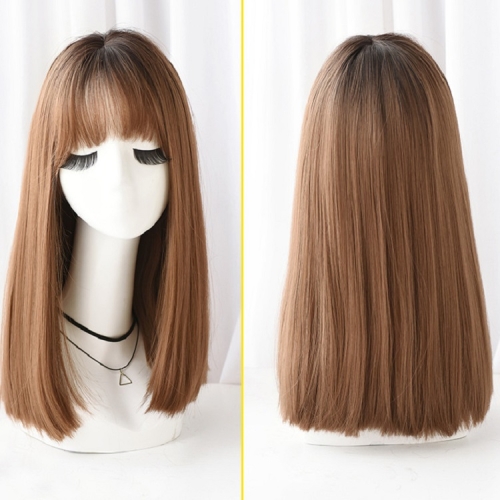 

Realistic Long Straight Hair Wig Synthetic Fiber Headgear For Women, Style:Short Honey Pudding 45CM