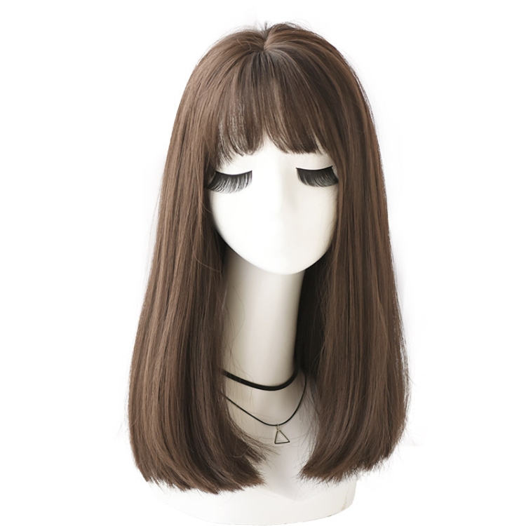 

Realistic Long Straight Hair Wig Synthetic Fiber Headgear For Women, Style:Short Cold Brown 45CM