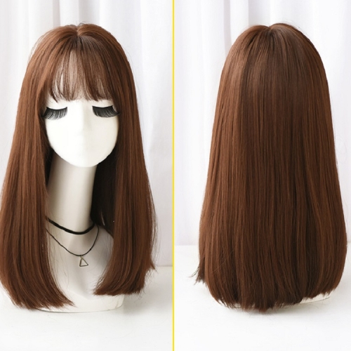 

Realistic Long Straight Hair Wig Synthetic Fiber Headgear For Women, Style:Short Chocolate 45CM