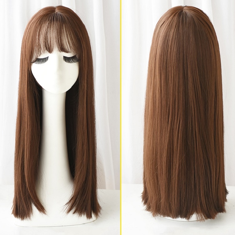 

Realistic Long Straight Hair Wig Synthetic Fiber Headgear For Women, Style:Long Chocolate 67CM
