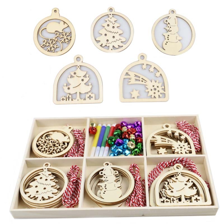 

Christmas Creative DIY Decoration Gift Set Handmade Wood Chip Pendant, Style:JM02038