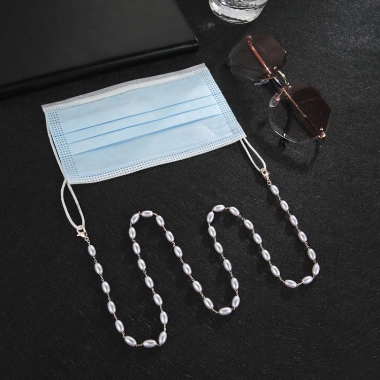 

2 PCS Stainless Steel Pearl Curved-Needle Chain Non-Slip Glasses Chain Mask Anti-Lost Chain(Rose Gold)