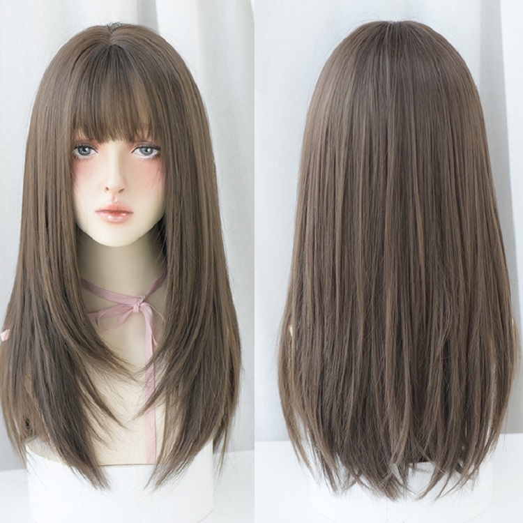 

Ladies Long Straight Hair Air Bangs Wig Hair Set, Colour: Cool Brown