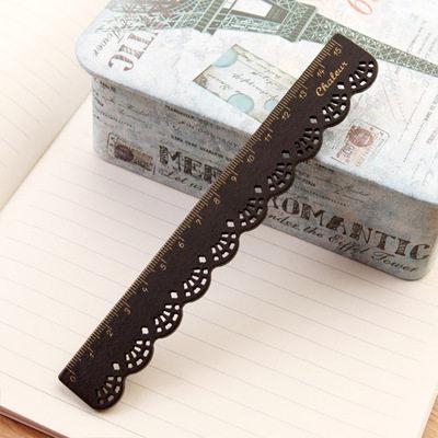 

10 PCS Stationery Lace Brown Wood Ruler Straight Ruler Study Office School Supplies(Black)