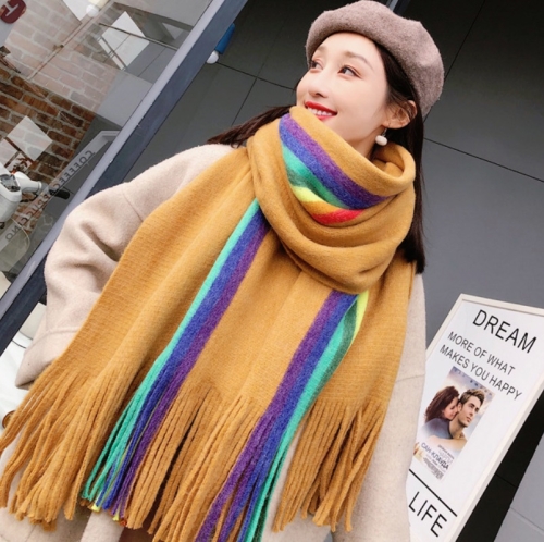 

Rainbow Color Autumn & Winter Knitted Wool Scarf Women Long Wild Thick Warmth Dual-Purpose Shawl, Size:200 x 65cm(WM63 Rainbow Brown )